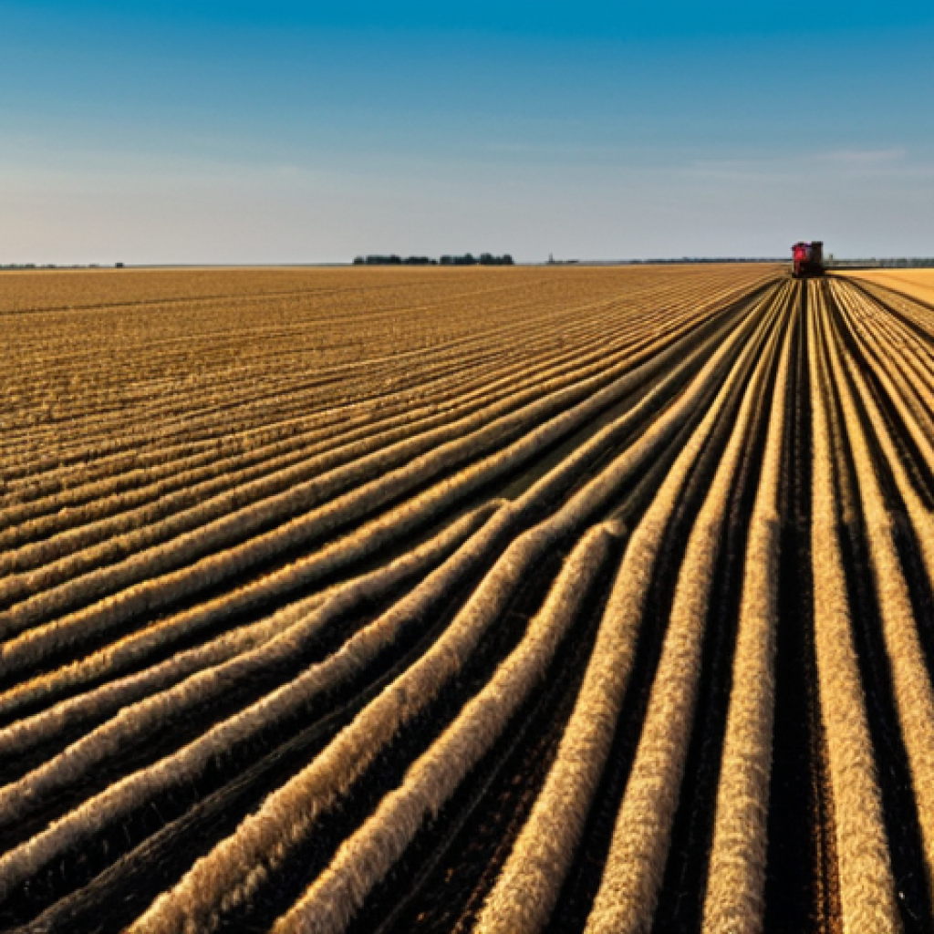 No-Till Farming Landscape**
"Vast, gently rolling farmland under a clear blue sky. In the foreground, a modern seeder carefully plants seeds directly into the stubble of a harvested wheat field. Earthworms are visible in the rich, dark soil. In the background, healthy crops are thriving. Golden hour lighting. safe for work, appropriate content, fully clothed, professional, perfect anatomy, natural proportions, realistic, high resolution."
**
