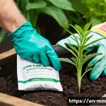 토양 건강 모니터링을 위한 도구 - A detailed close-up of a gardener&rsquo;s hands collecting soil samples with a clean trowel in a well-main...